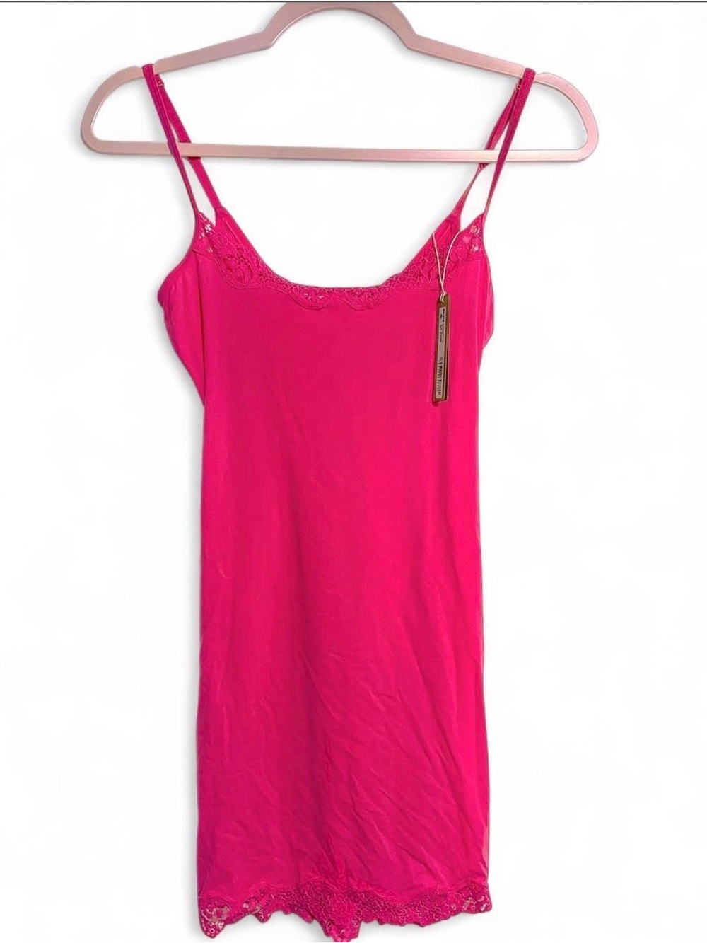 SKIMS neon rose Pink Lace-Trim Slip Dress